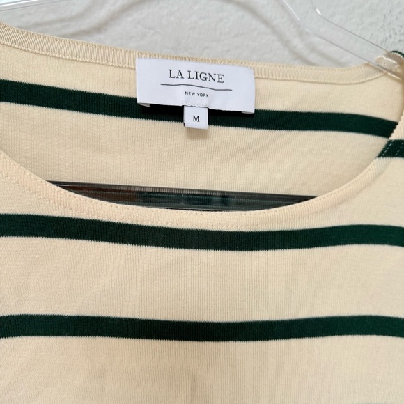 LA LIGNE Long Sleeve Breton Tee Shirt Ecru Cream Green Striped Size Medium - Picture 5 of 6